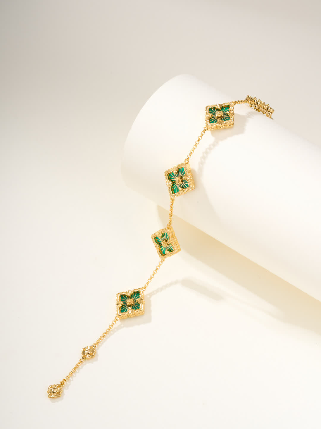 Van Cleef & Arpels Gold and Green Enamel Flower Bracelet